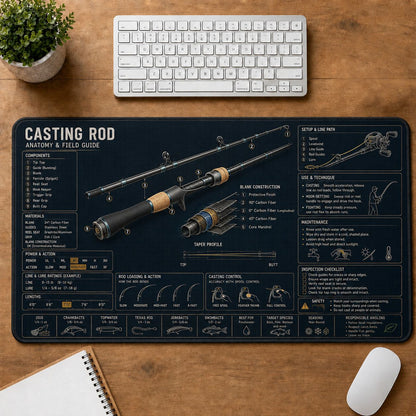 Casting Rod Fishing Field Guide Desk Mat | 5To9Vibe