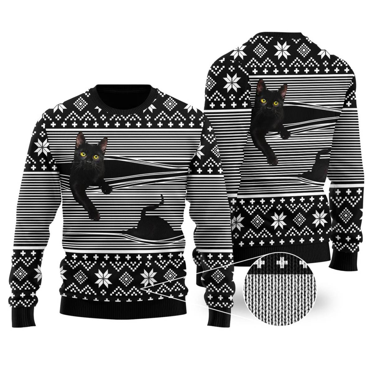 Cat Christmas Sweater Black | Funny ugly christmas sweater - Funny Ugly Christmas Sweater