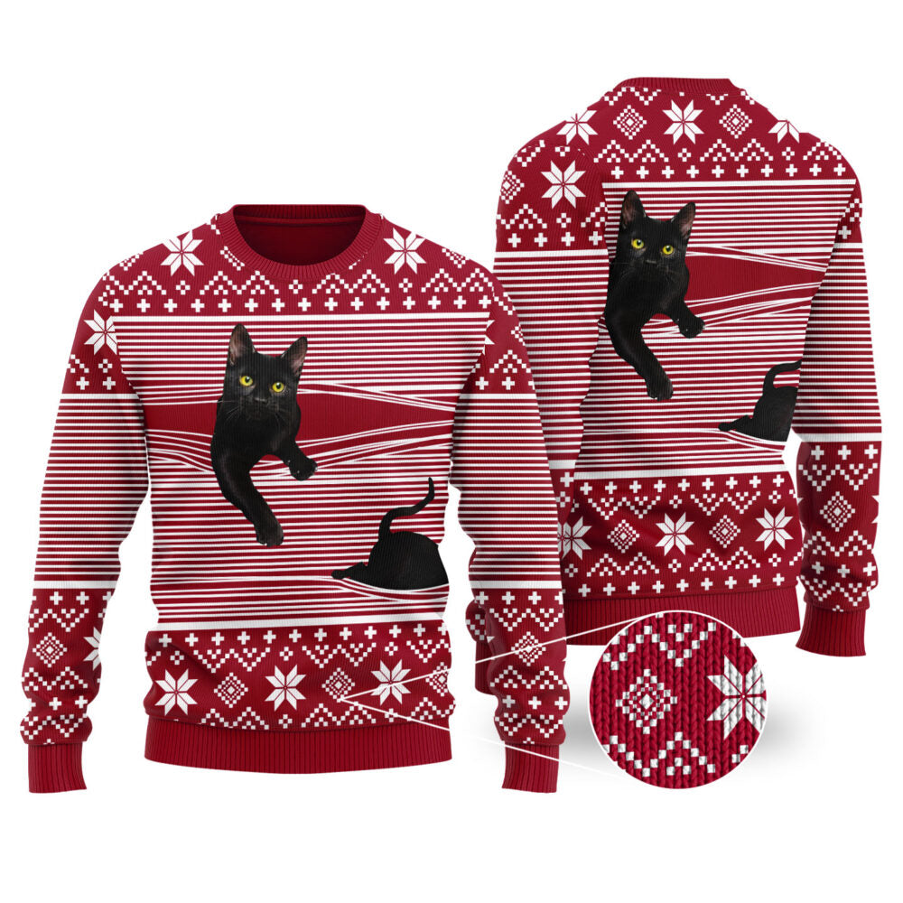 Cat Christmas Sweater Cardinal Red | Funny ugly christmas sweater - Funny Ugly Christmas Sweater