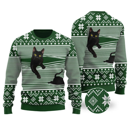Cat Christmas Sweater Forest Green | Funny ugly christmas sweater - Funny Ugly Christmas Sweater
