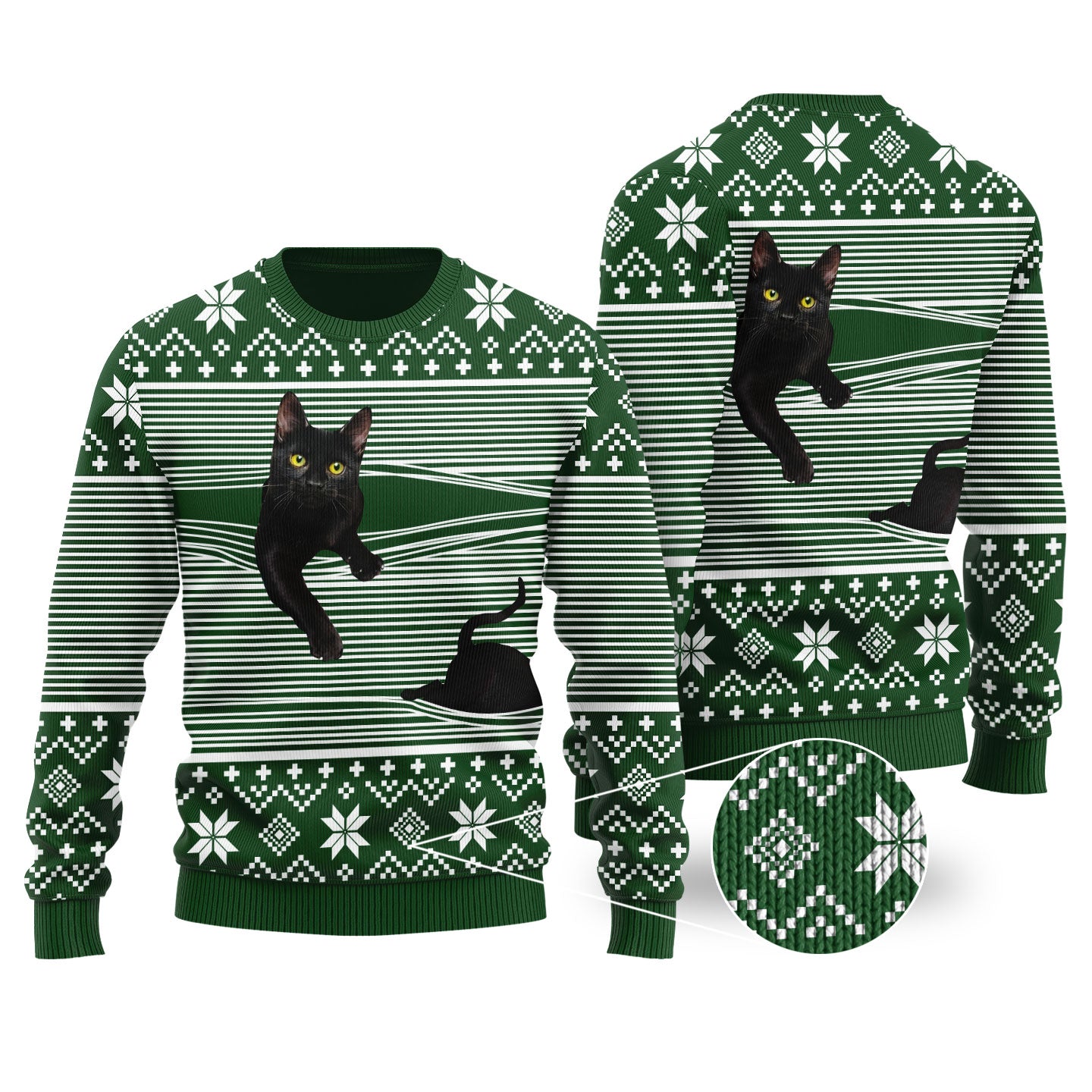 Cat Christmas Sweater Forest Green | Funny ugly christmas sweater - Funny Ugly Christmas Sweater