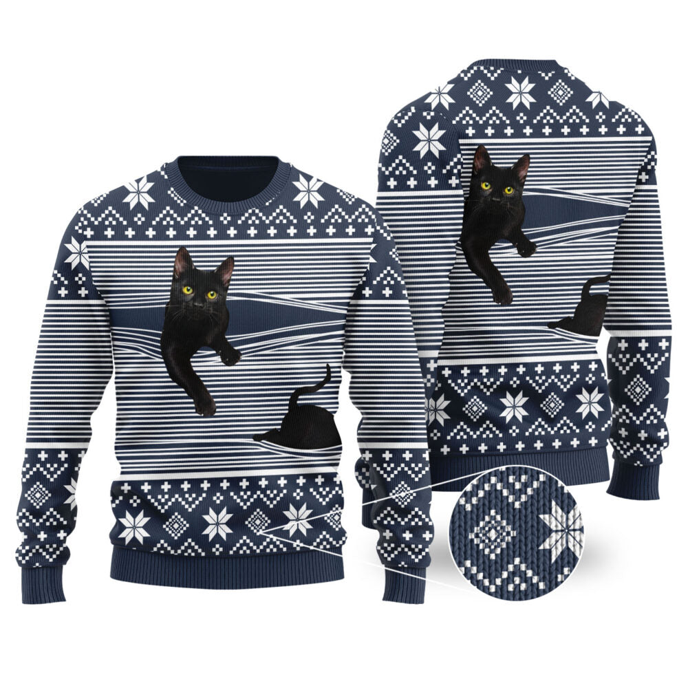 Cat Christmas Sweater Navy | Funny ugly christmas sweater - Funny Ugly Christmas Sweater
