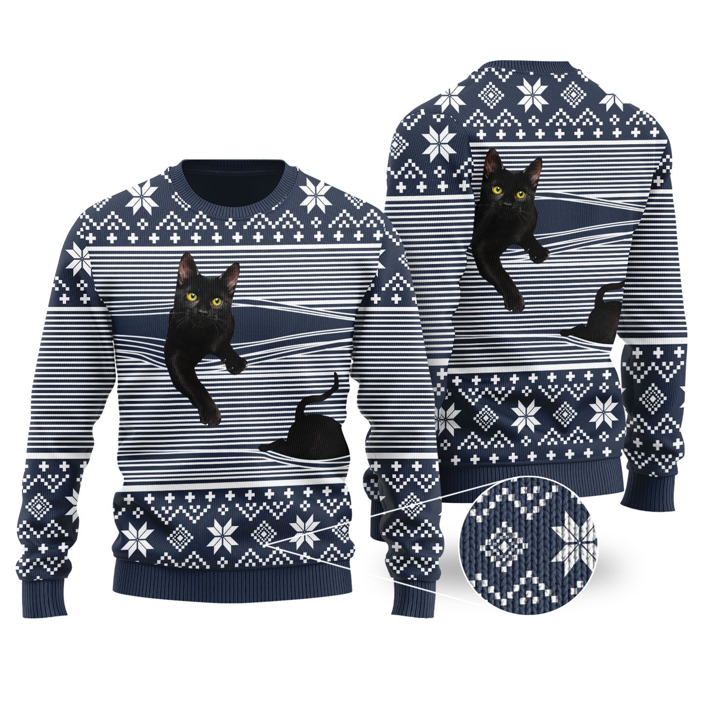 Cat Christmas Sweater Navy | Funny ugly christmas sweater - Funny Ugly Christmas Sweater