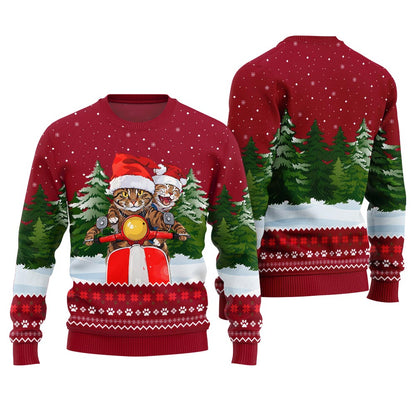 Cat Riding Motorcycle Ugly Christmas Sweater