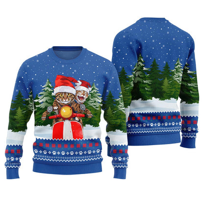 Cat Riding Motorcycle Ugly Christmas Sweater