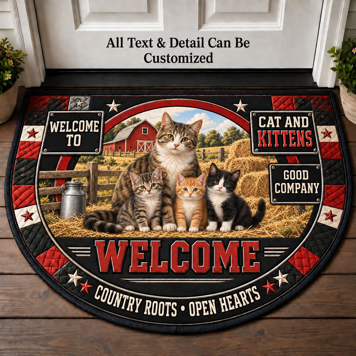 Cat and Kittens Personalized Half Round Mat | 5To9Vibe