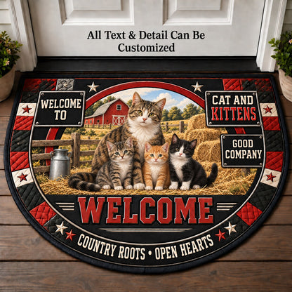 Cat and Kittens Personalized Half Round Mat | 5To9Vibe