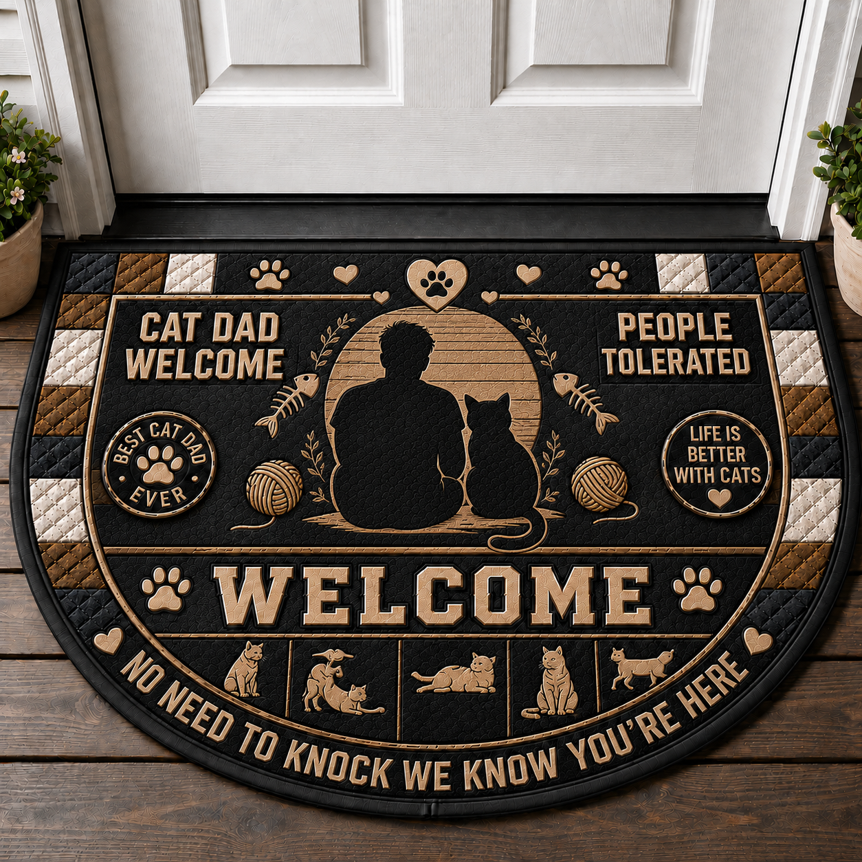 Indoor Cat Lives Here Doormat - Funny Cat Bedtime Welcome Mat - 5to9vibe