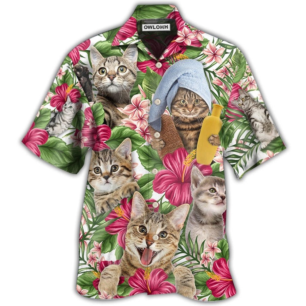 Hawaiian Shirt / Adults / S Cat Funny Tabby Cat Tropical Floral - Hawaiian Shirt 