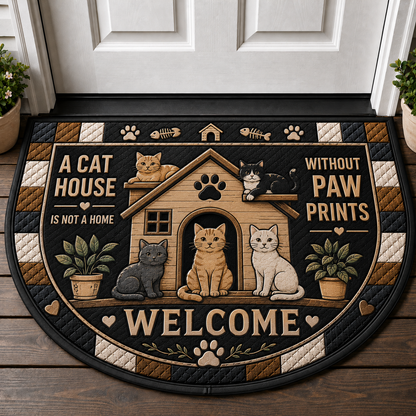 Indoor Cat Lives Here Doormat - Funny Cat Bedtime Welcome Mat - 5to9vibe
