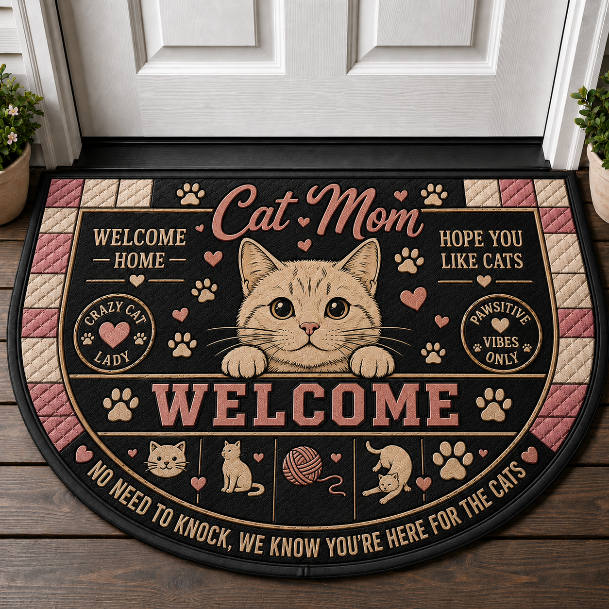 Indoor Cat Lives Here Doormat - Funny Cat Bedtime Welcome Mat - 5to9vibe
