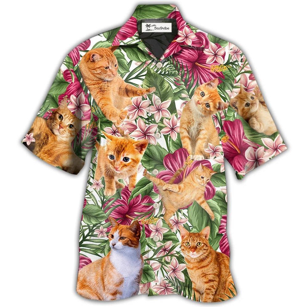 Hawaiian Shirt / Adults / S Cat Tropical Floral Orange Cat - Hawaiian Shirt 