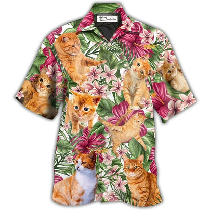 Hawaiian Shirt / Adults / S Cat Tropical Floral Orange Cat - Hawaiian Shirt 