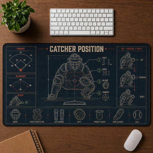 Catcher Position Baseball Blueprint Desk Mat | 5To9Vibe