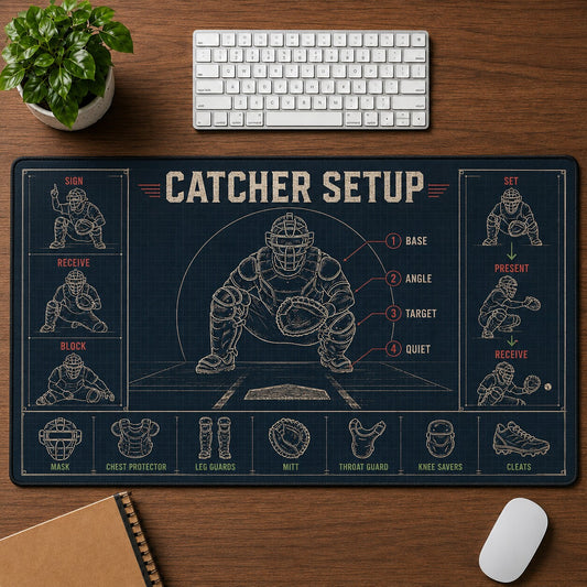Catcher Setup Baseball Blueprint Desk Mat | 5To9Vibe