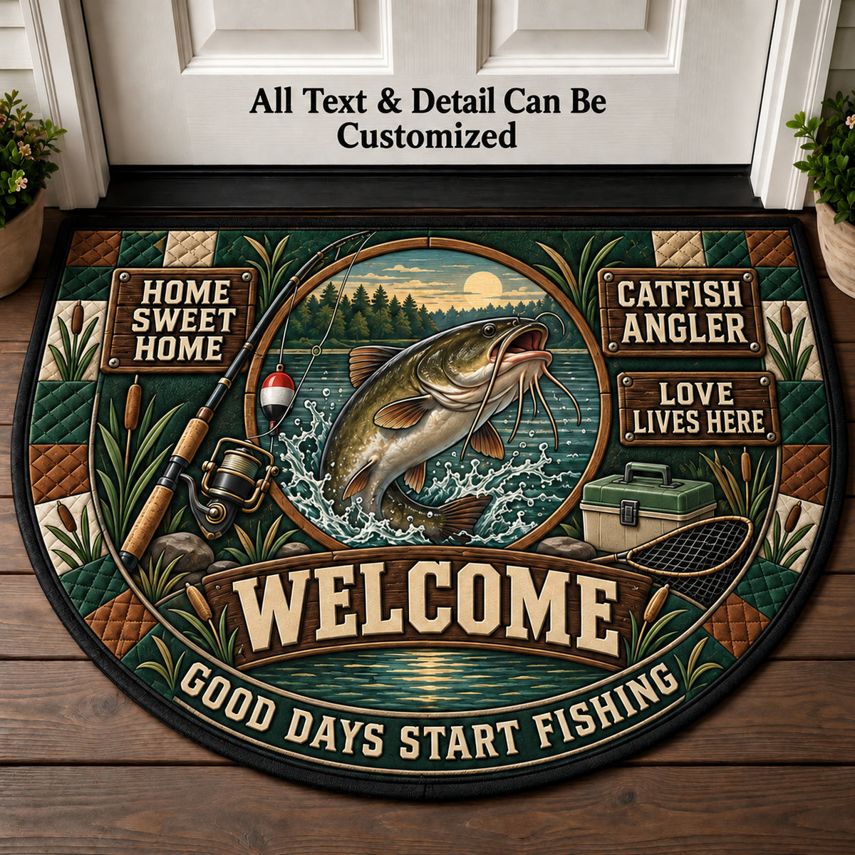Catfish Angler Personalized Half Round Mat | 5To9Vibe