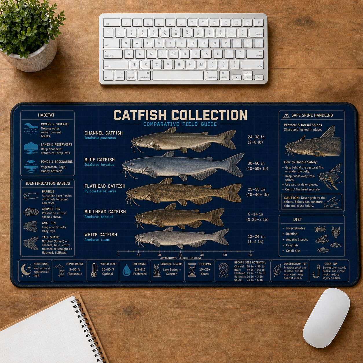 Catfish Collection Fishing Field Guide Desk Mat | 5To9Vibe