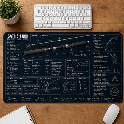 Catfish Rod Fishing Field Guide Desk Mat | 5To9Vibe
