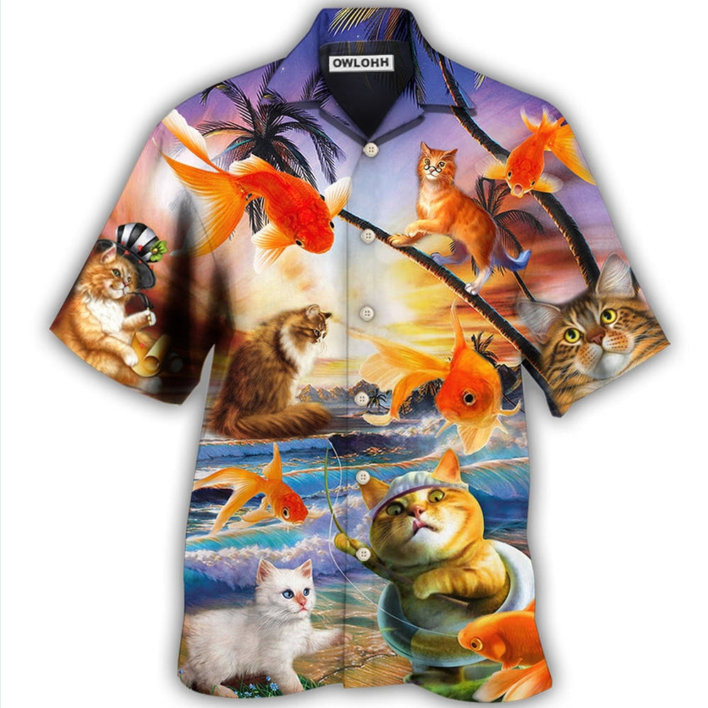 Hawaiian Shirt / Adults / S Cat Catchs Fish Style - Hawaiian Shirt 