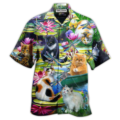 Hawaiian Shirt / Adults / S Cat Curious In A Water Lily Lake - Hawaiian Shirt 