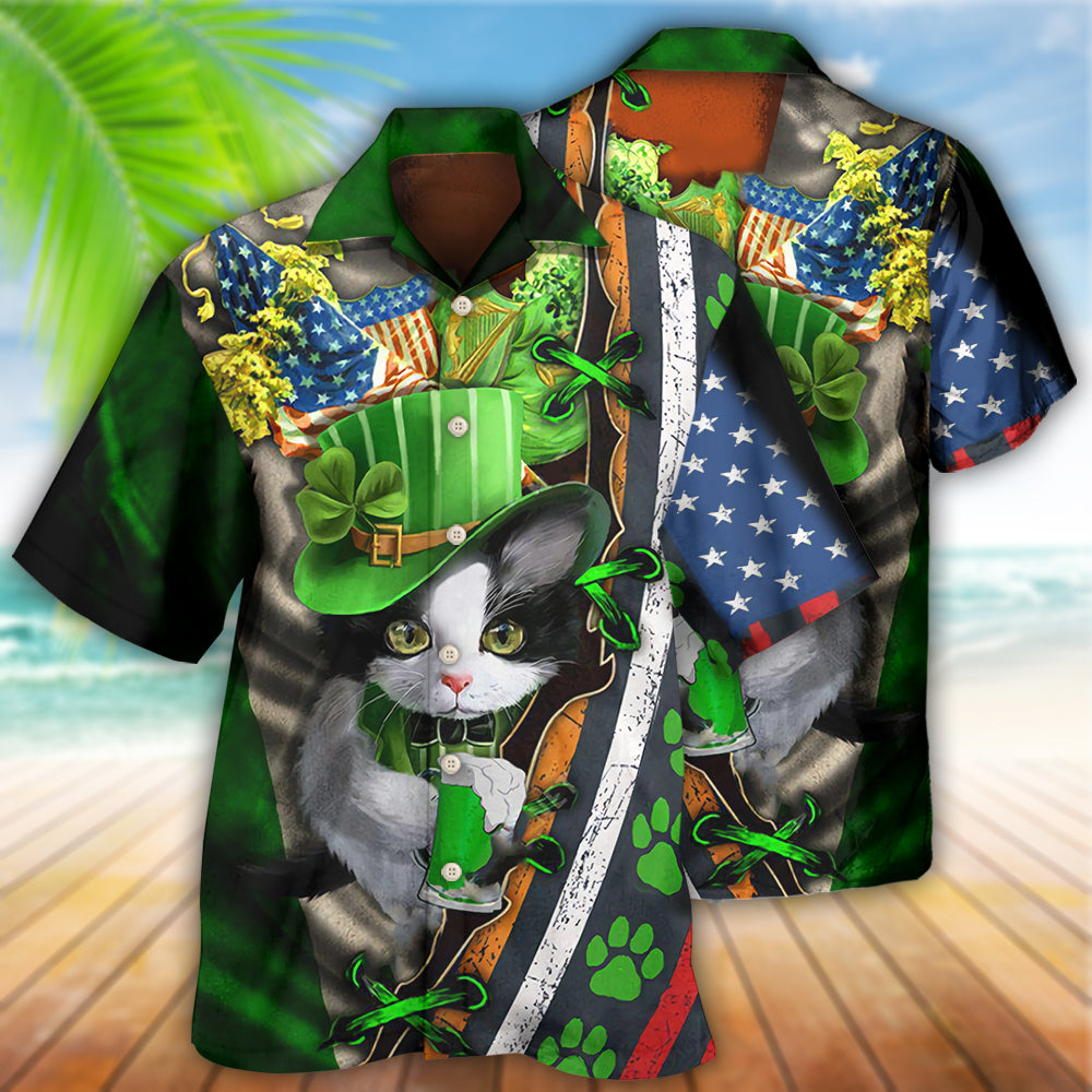 Irish Black Cat It's Not A Party Until An Irish Cat Show Up - Hawaiian Shirt 