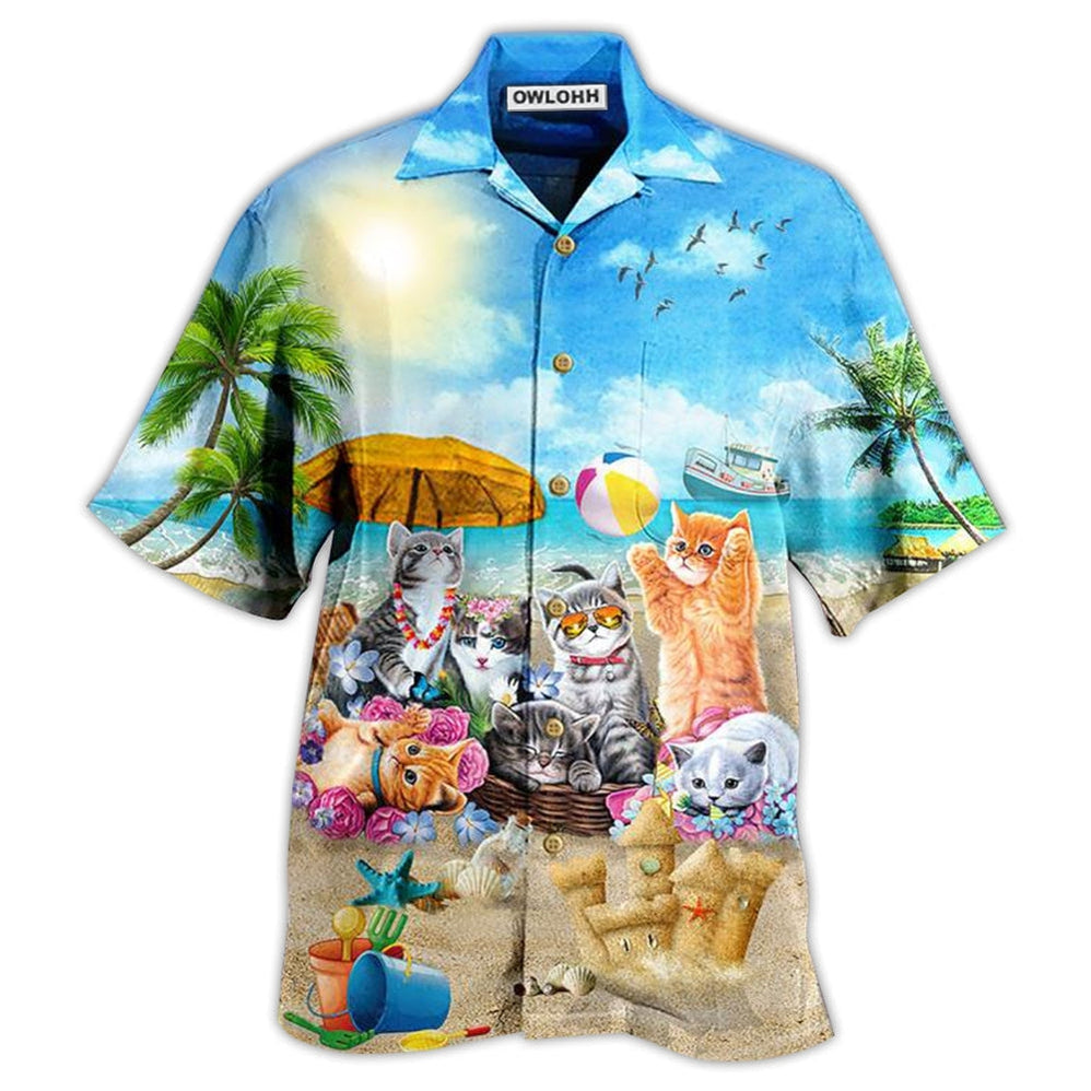 Hawaiian Shirt / Adults / S Cat Happy Love Beach Sunshine - Hawaiian Shirt 