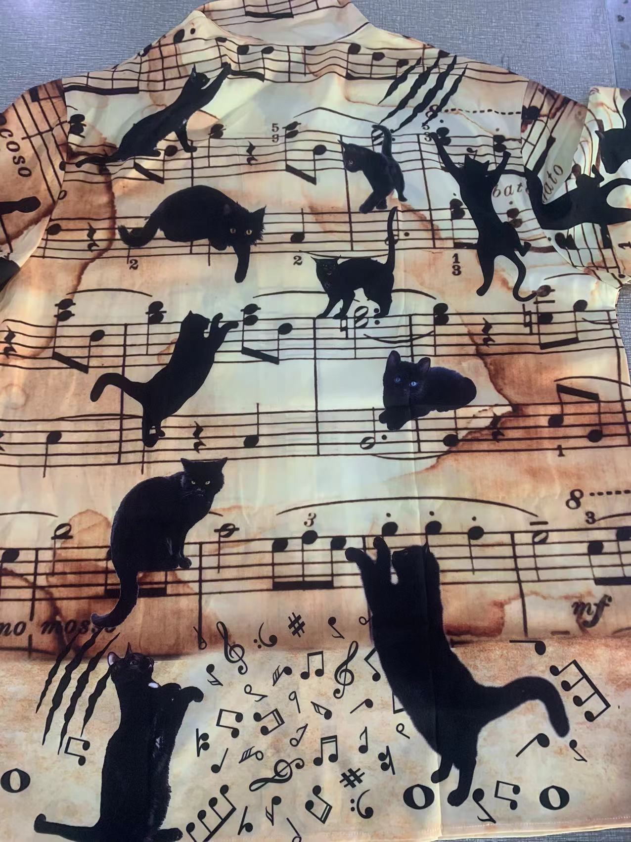 Black Cat Love Music Note - Hawaiian Shirt 
