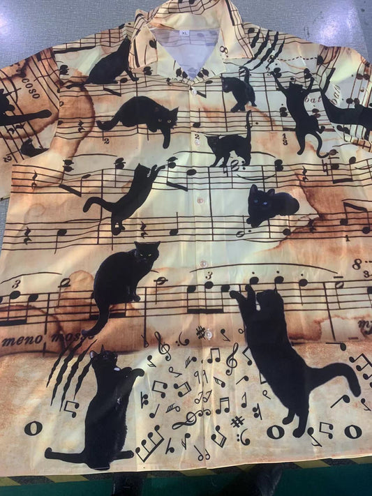 Black Cat Love Music Note - Hawaiian Shirt 