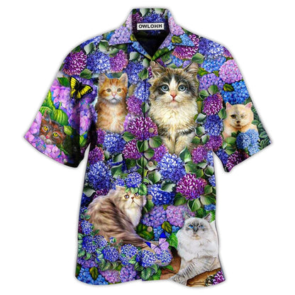 Hawaiian Shirt / Adults / S Cat Lovely And Purple Flowers - Hawaiian Shirt 