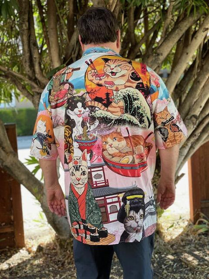 Cat Samurai With Ramen Lovely - Hawaiian Shirt 