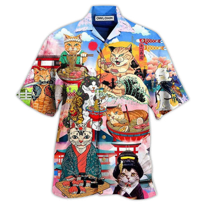 Hawaiian Shirt / Adults / S Cat Samurai With Ramen Lovely - Hawaiian Shirt 