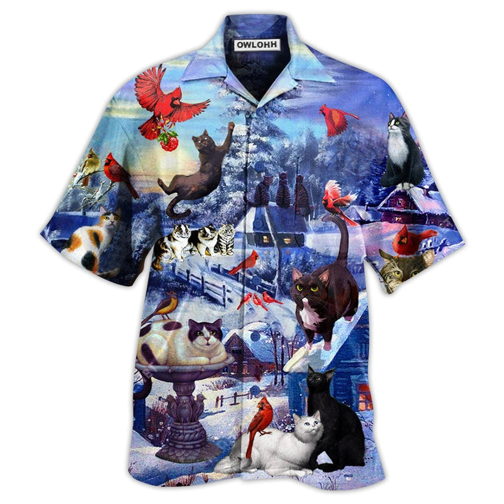 Hawaiian Shirt / Adults / S Cat Watching Cardinal Birds - Hawaiian Shirt 