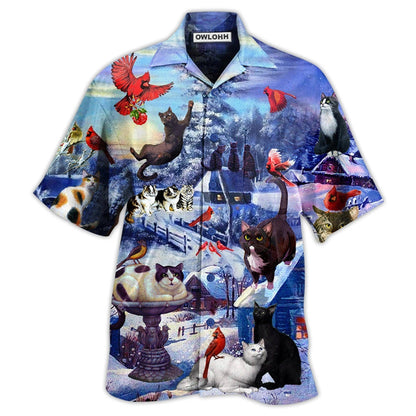 Hawaiian Shirt / Adults / S Cat Watching Cardinal Birds - Hawaiian Shirt 