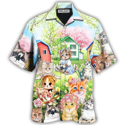 Hawaiian Shirt / Adults / S Cat Flowers And Lovely House Art - Hawaiian Shirt 