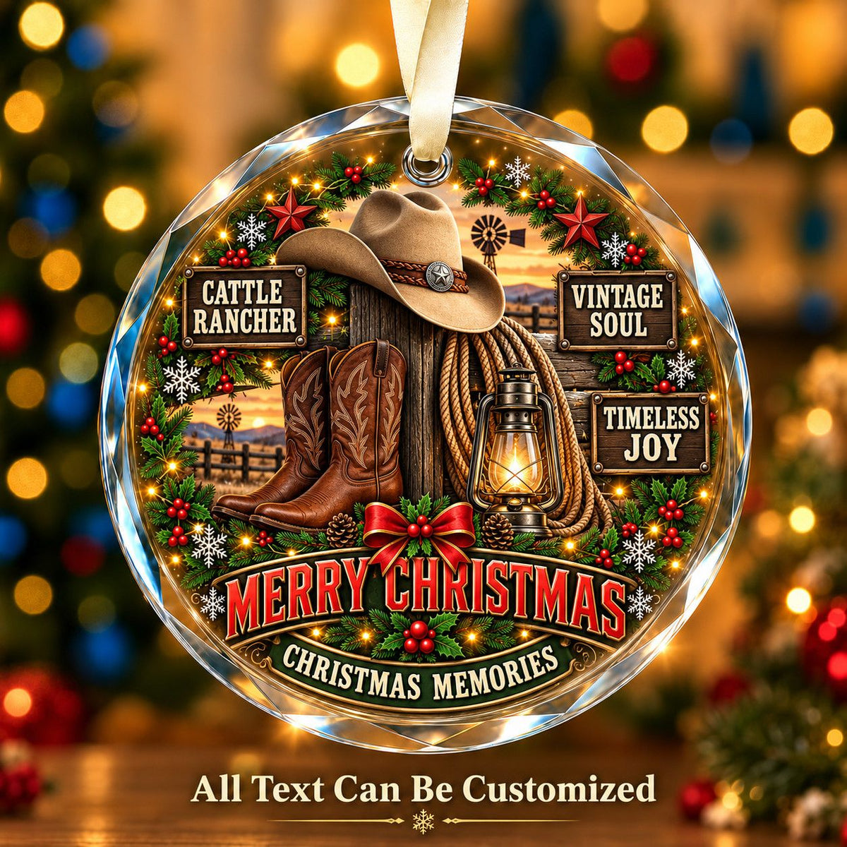 Cattle Rancher Personalized Glass Ornament | 5To9Vibe