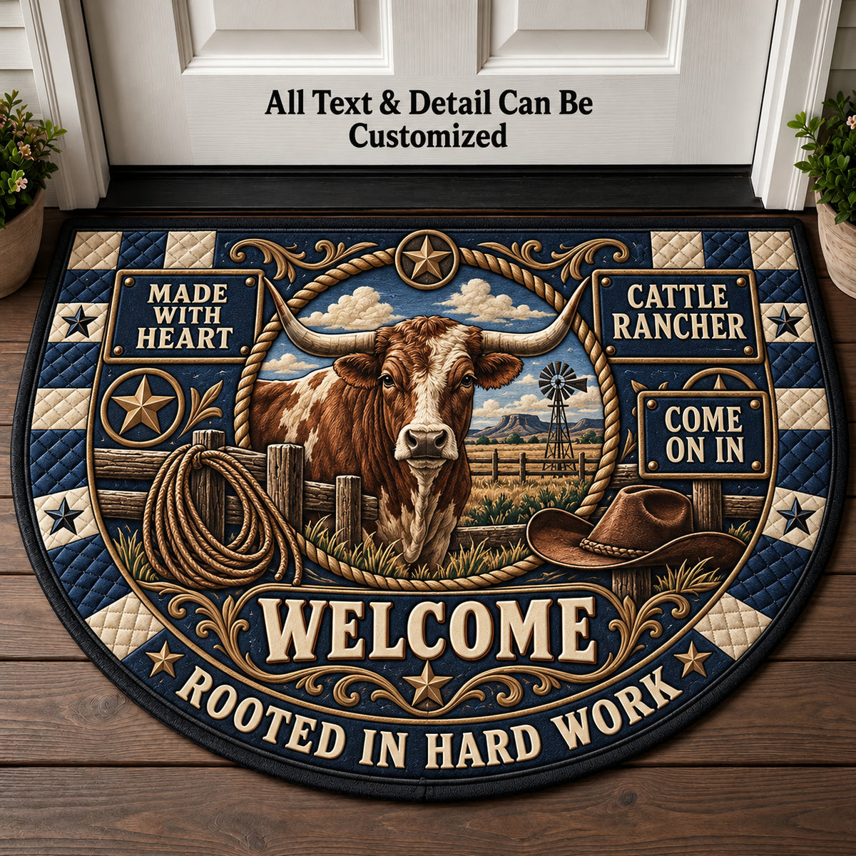 Cattle Rancher Personalized Half Round Mat | 5To9Vibe