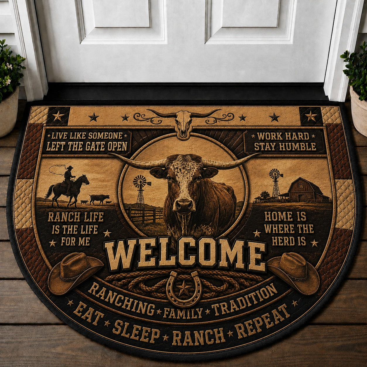 Western Horse Lover Quilted Print Premium Welcome Mat – Personalized Doormat