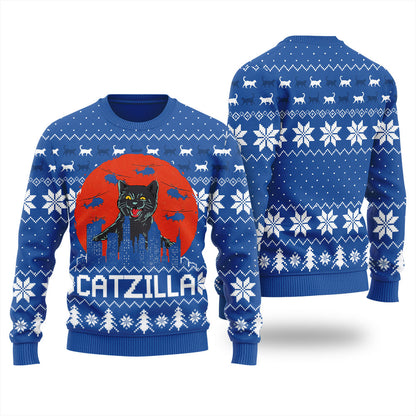 Catzilla Happy Halloween Men's Ugly Sweater