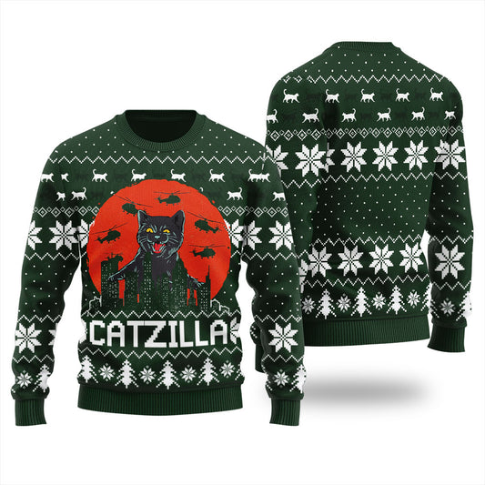Catzilla Happy Halloween Men's Ugly Sweater