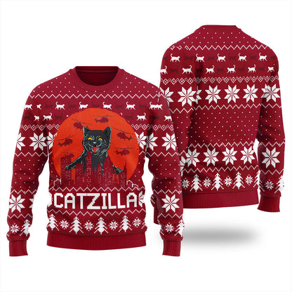 Funny Catzilla Happy Halloween Ugly Sweater For Women