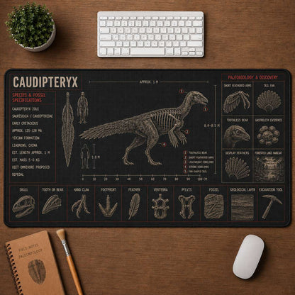 Caudipteryx Dinosaur Blueprint Desk Mat | 5To9Vibe
