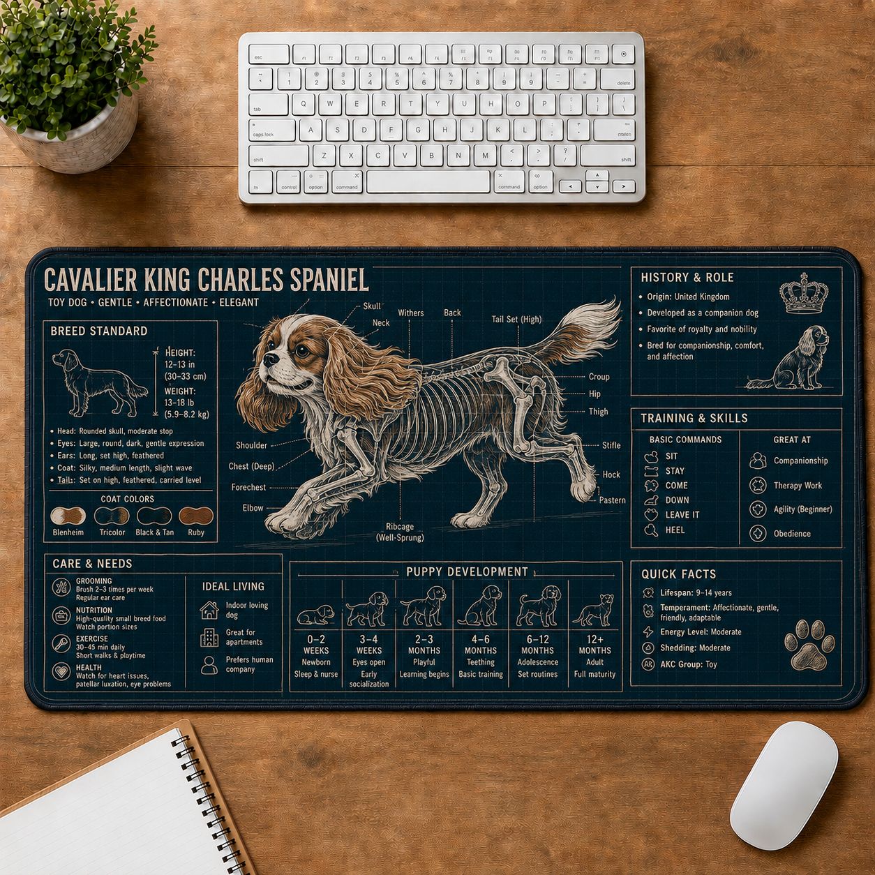 Cavalier King Charles Spaniel Dog Breed Visual Guide Desk Mat | 5To9Vibe