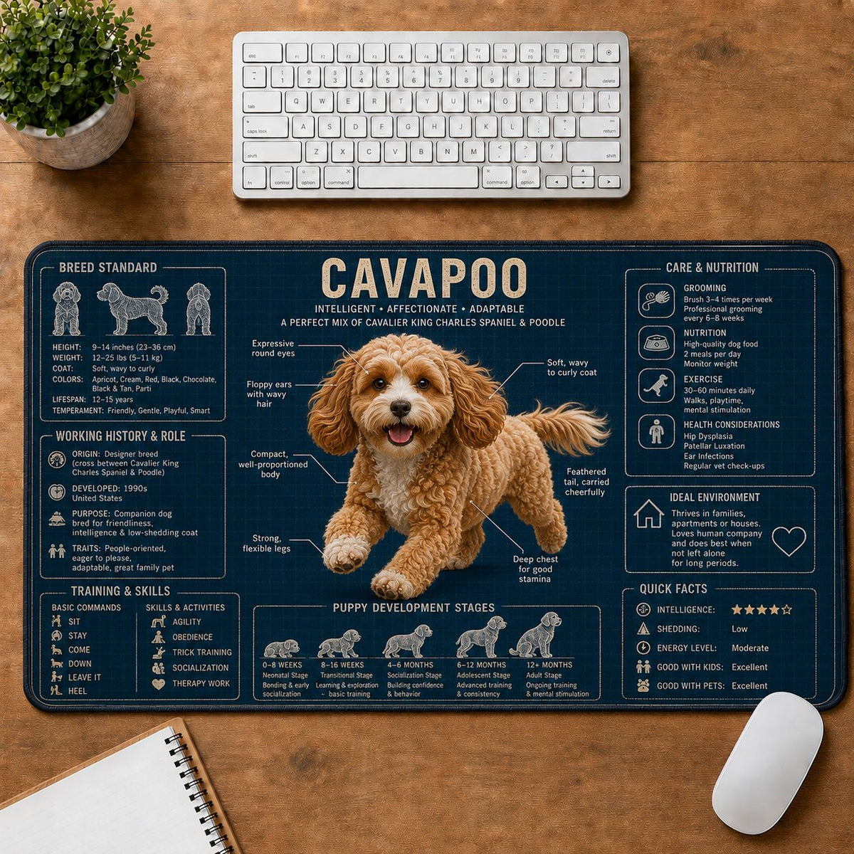 Cavapoo Dog Breed Visual Guide Desk Mat | 5To9Vibe