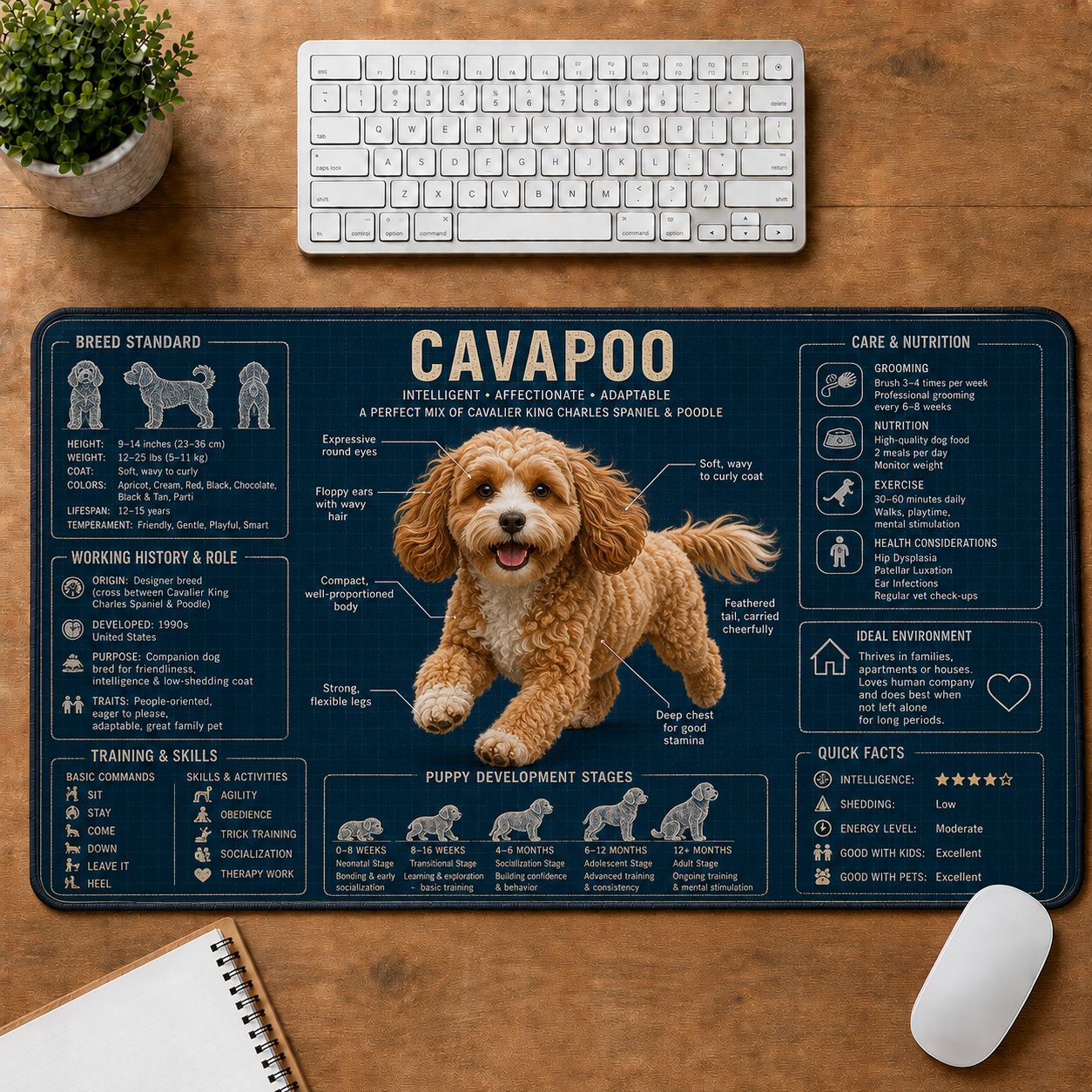 Cavapoo Dog Breed Visual Guide Desk Mat | 5To9Vibe