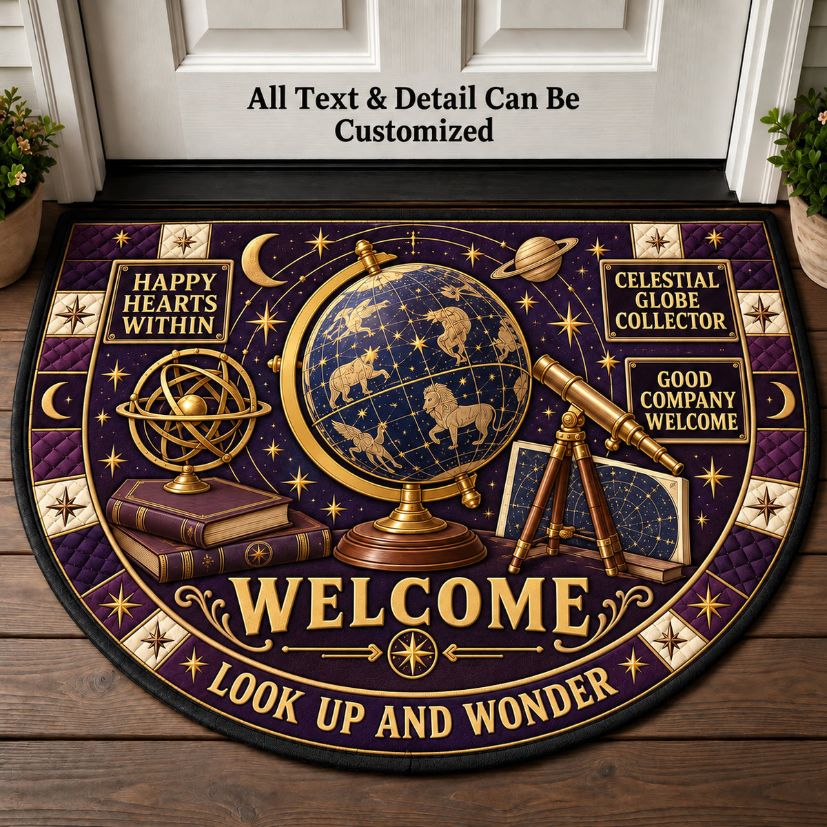 Celestial Globe Collector Personalized Half Round Mat | 5To9Vibe