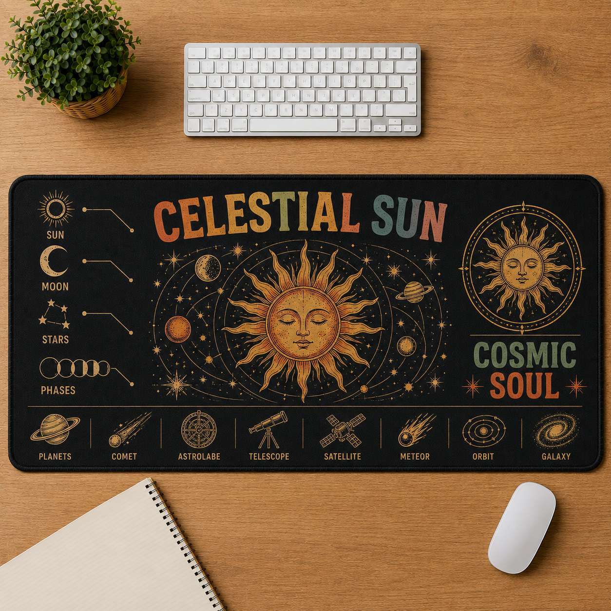 Cosmic Eye Hippie Desk Mat Mouse Pad | 5To9Vibe - Celestial Sun style