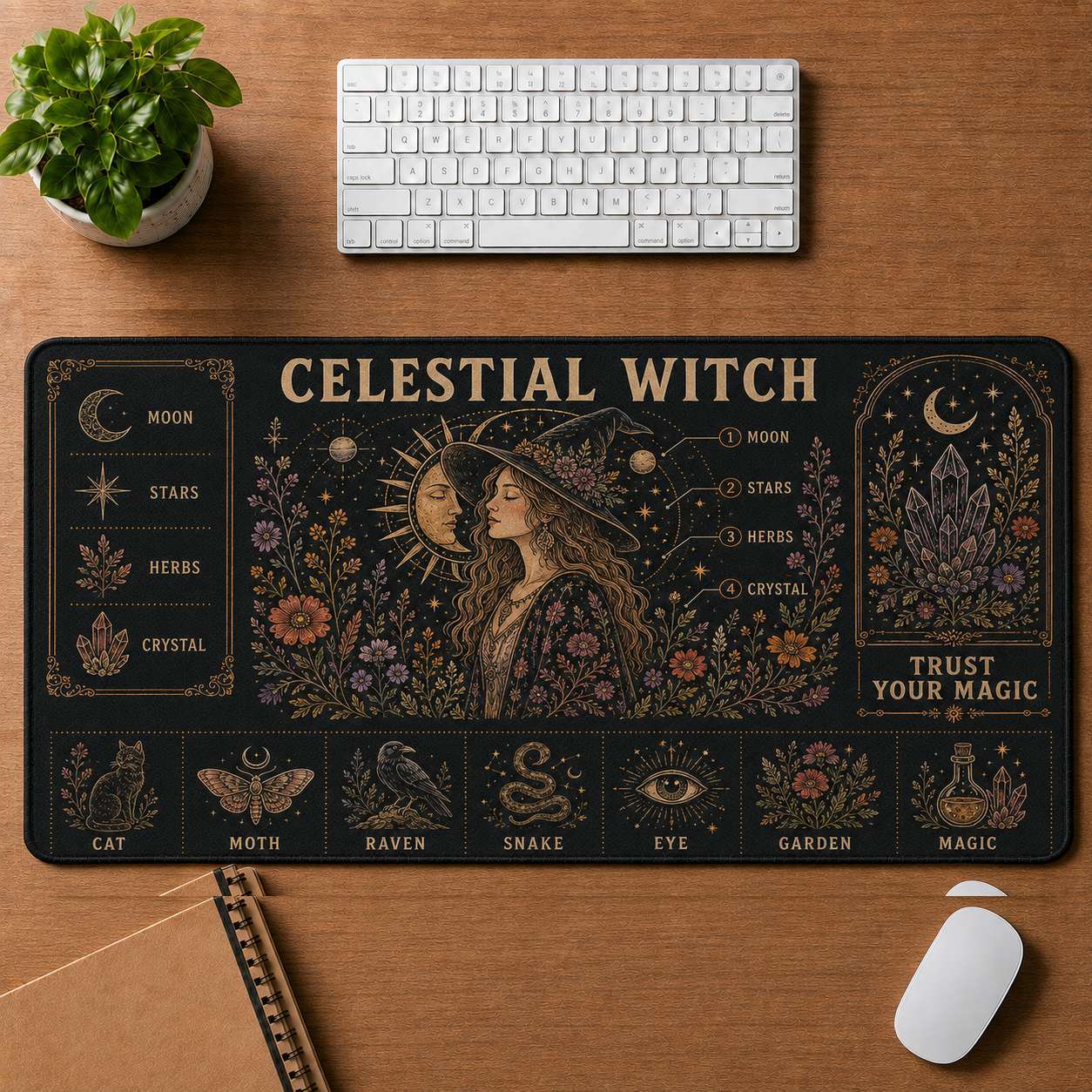 Lunar Magic Hippie Desk Mat Mouse Pad | 5To9Vibe - Celestial Witch style