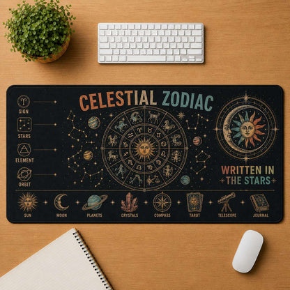 Zodiac Wheel Hippie Desk Mat Mouse Pad | 5To9Vibe - Celestial Zodiac style