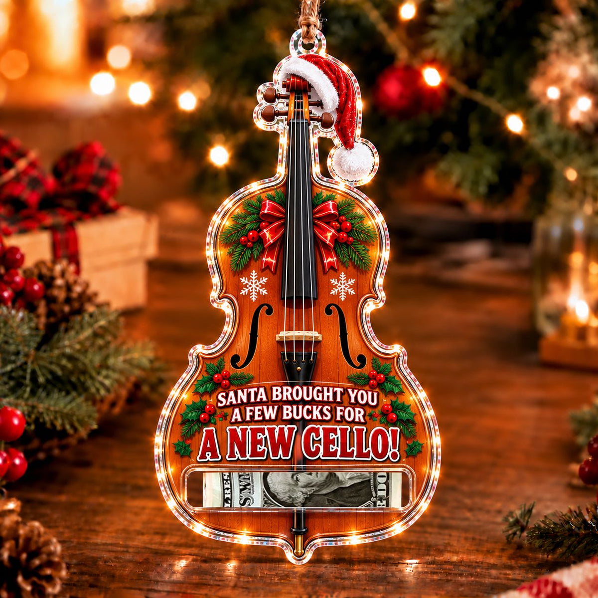 Cello Christmas money holder ornament