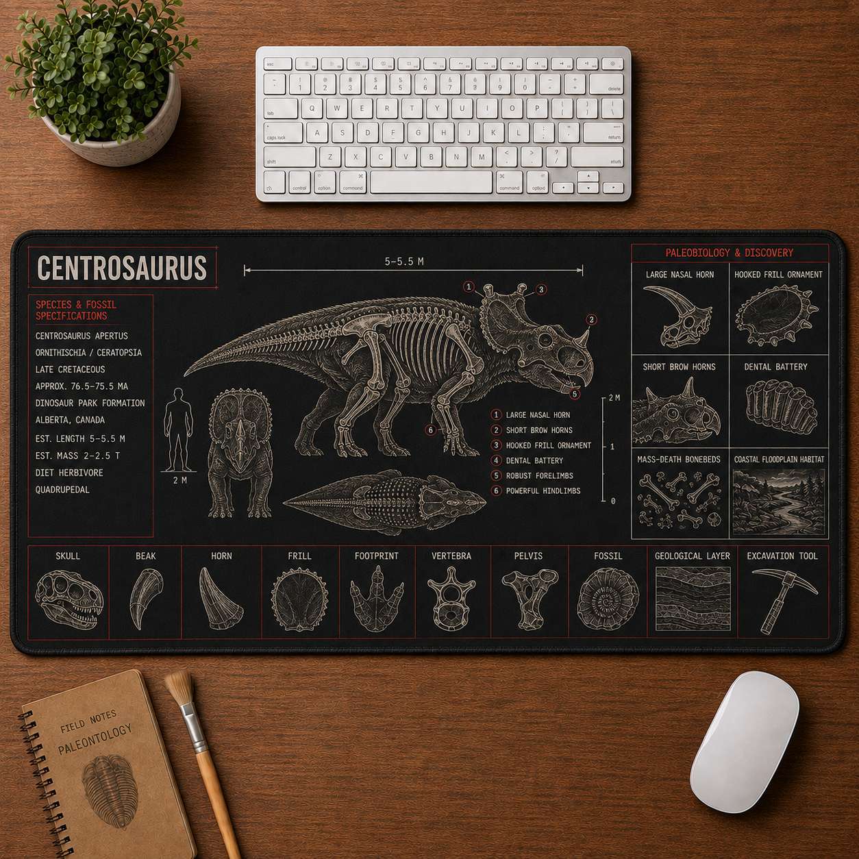 Centrosaurus Dinosaur Blueprint Desk Mat | 5To9Vibe